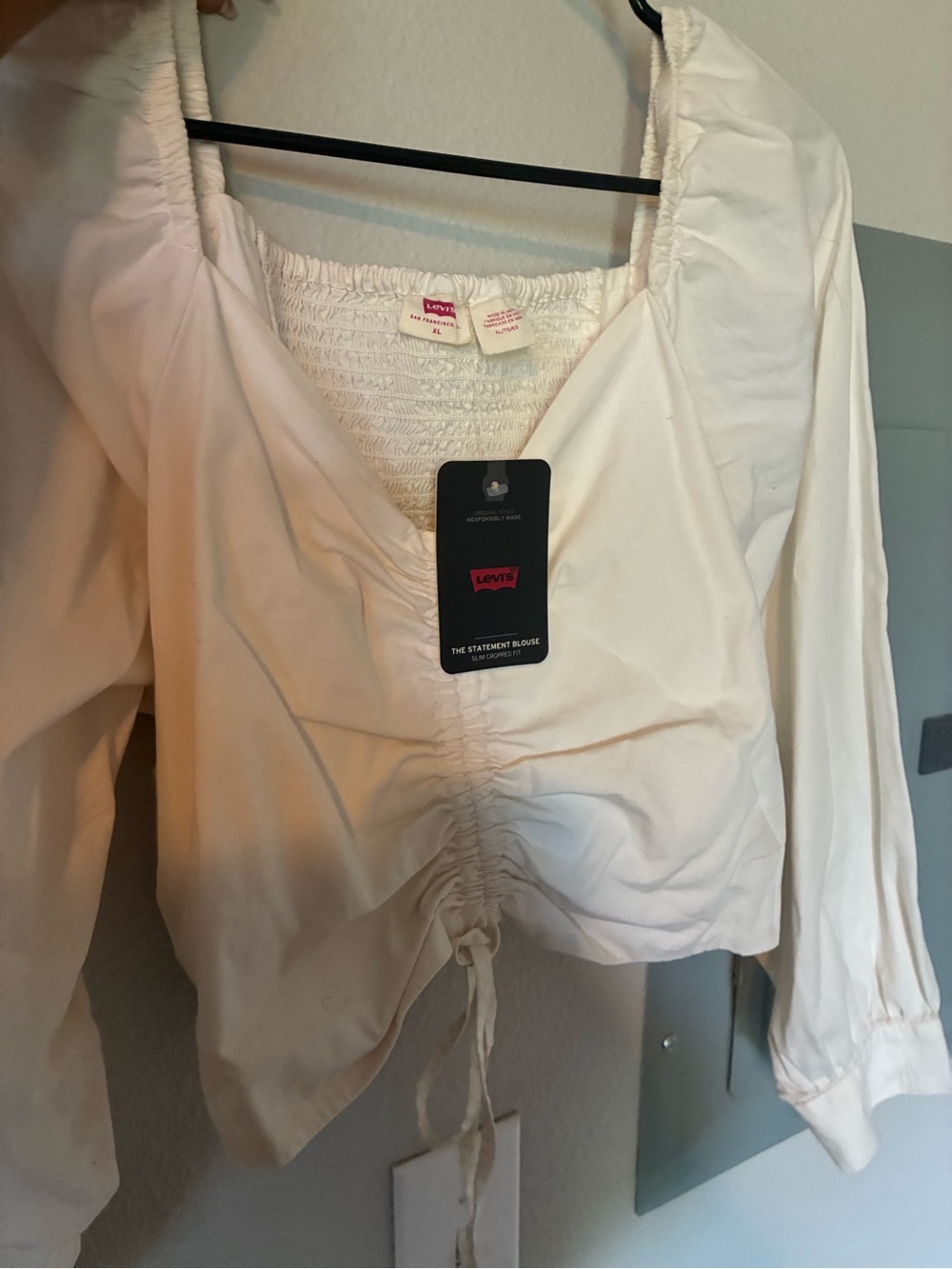 Levi's White Smocked Square-Neck Blouse